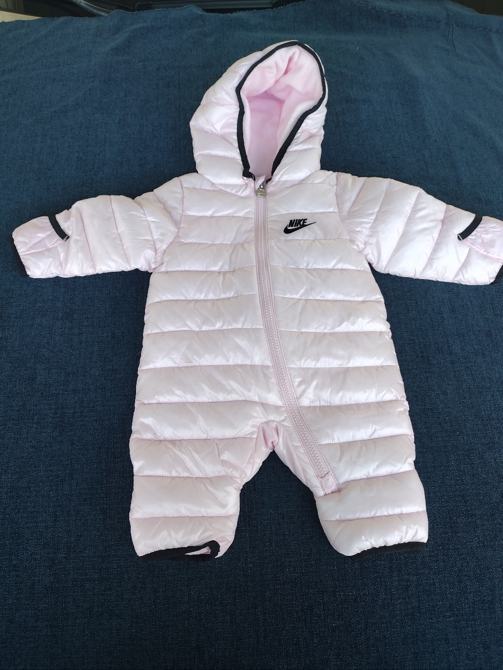 Nike Baby Snowsuit 3M Pink Hooded Puffer One Piece Winter Bunting Girls